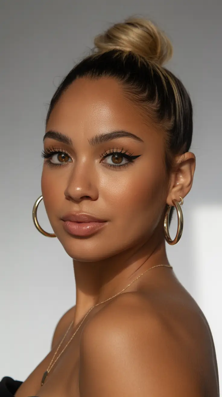 winter hair color on dark skin Caramel-Tipped Bun