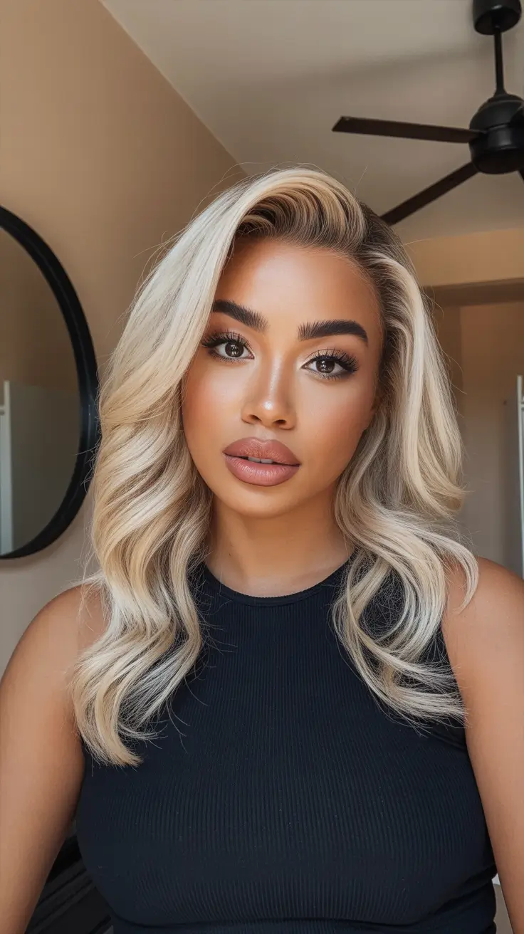 dark winter skin tone hair color Platinum Waves with a Glossy Finish