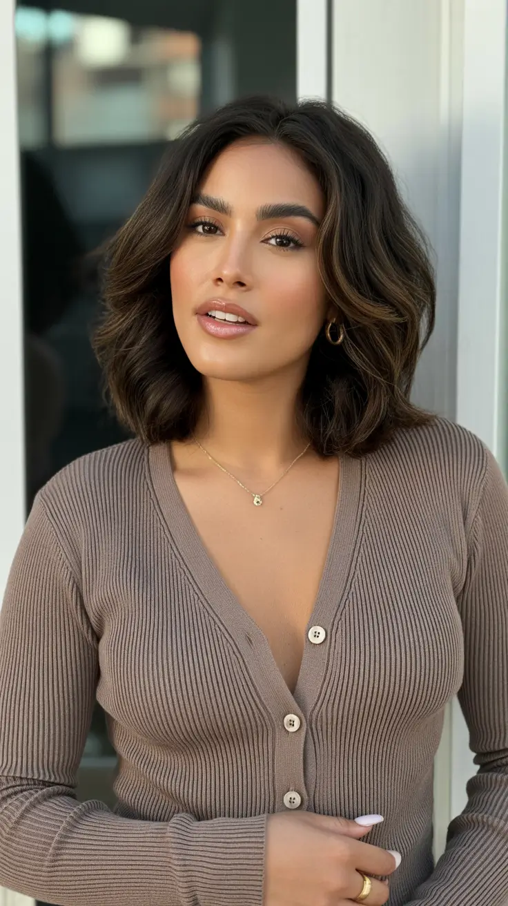 winter hair color ideas for dark skin Textured Chestnut Bob