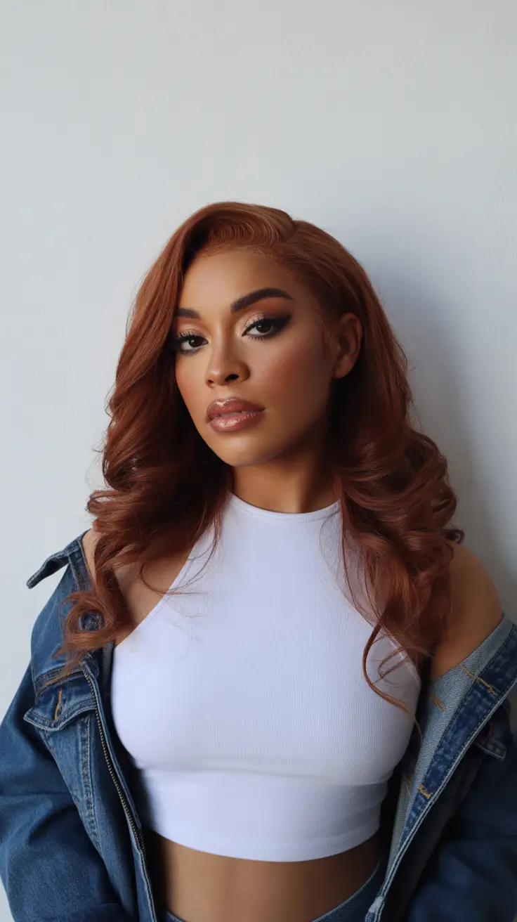 winter hair color on dark skin Warm Copper Layers
