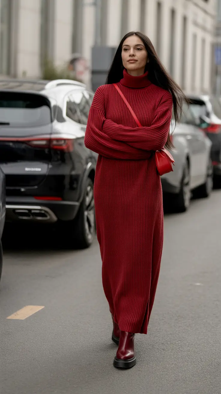 winter outfits inspiration aesthetic Red Knit Statement