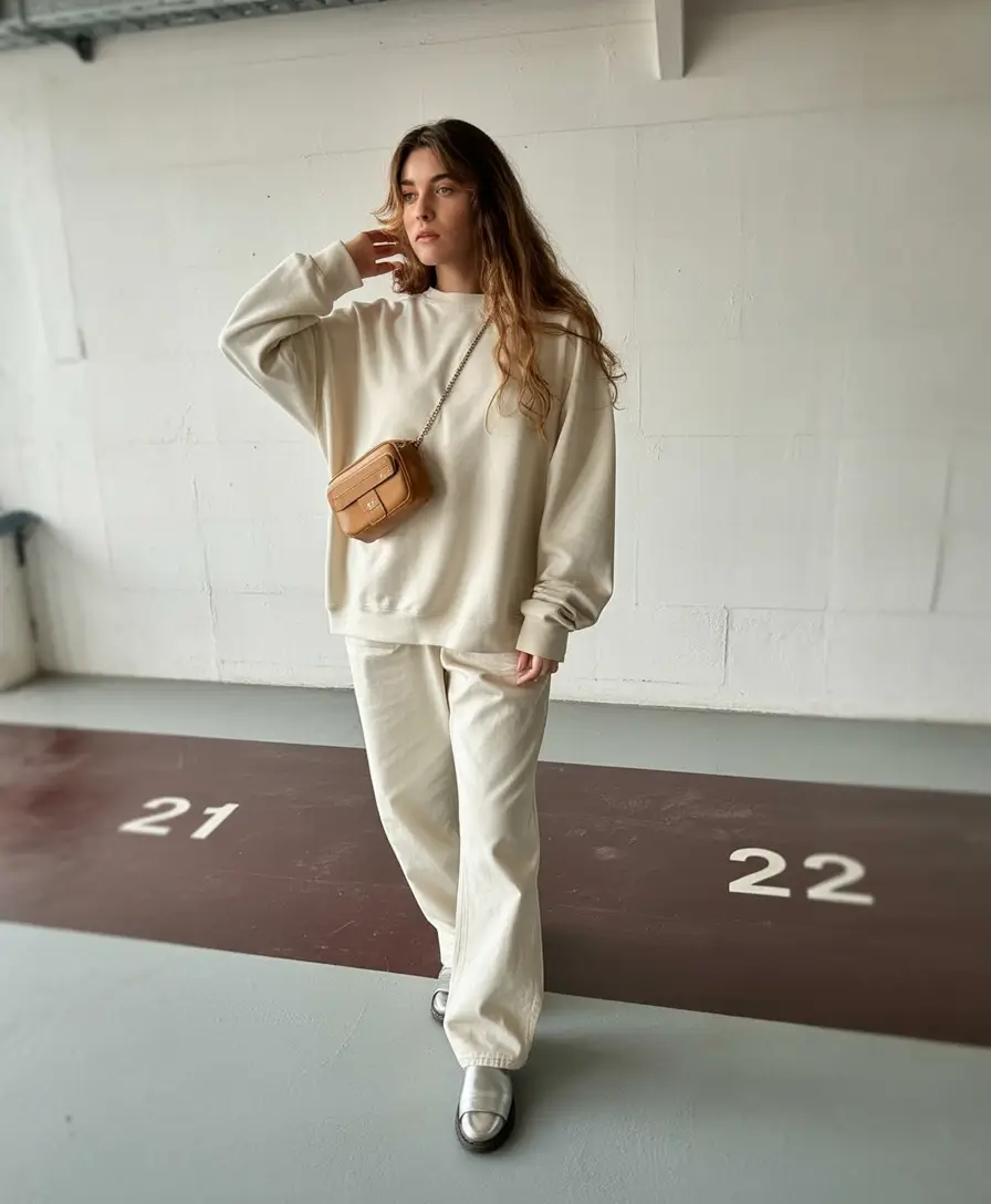 winter outfits inspiration aesthetic Minimalist Cream Tracksuit