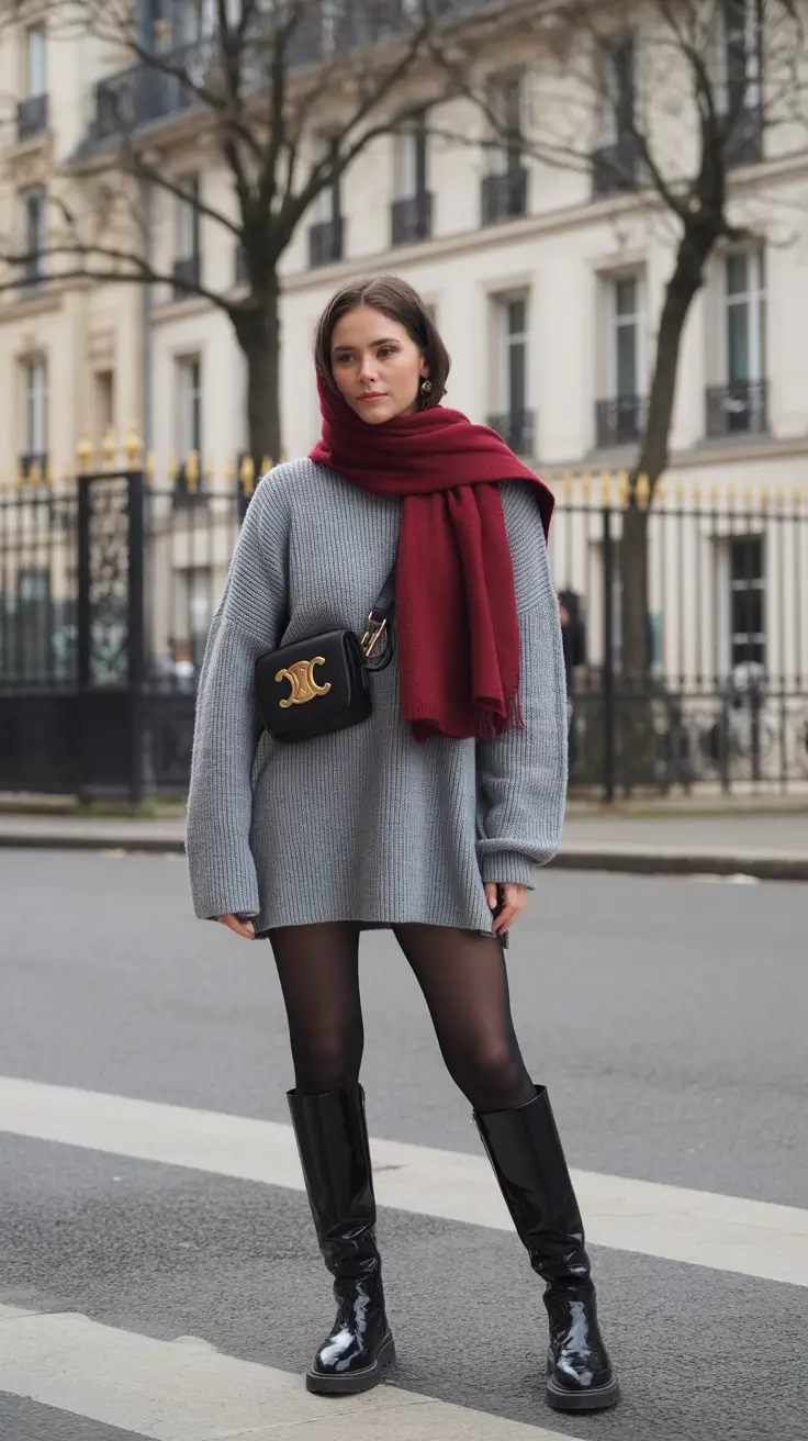 winter outfits inspiration aesthetic Knit Dress & Scarlet Accent