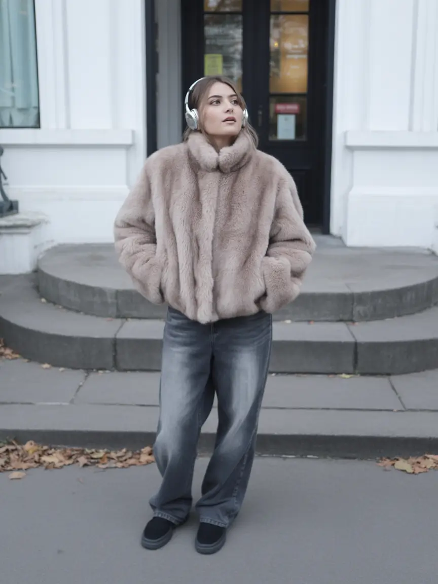 winter outfits inspiration aesthetic Cozy Fur & Denim Blend