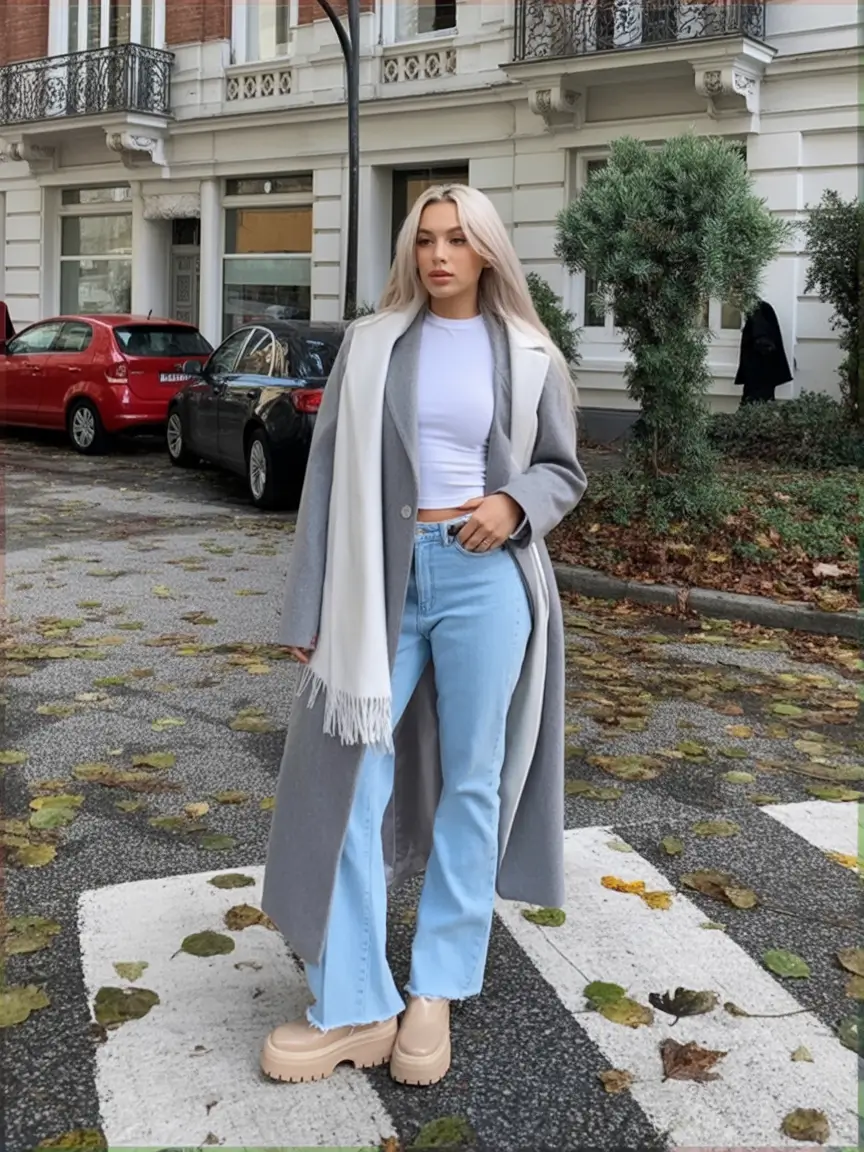 winter outfits inspiration aesthetic Soft Grays with Denim