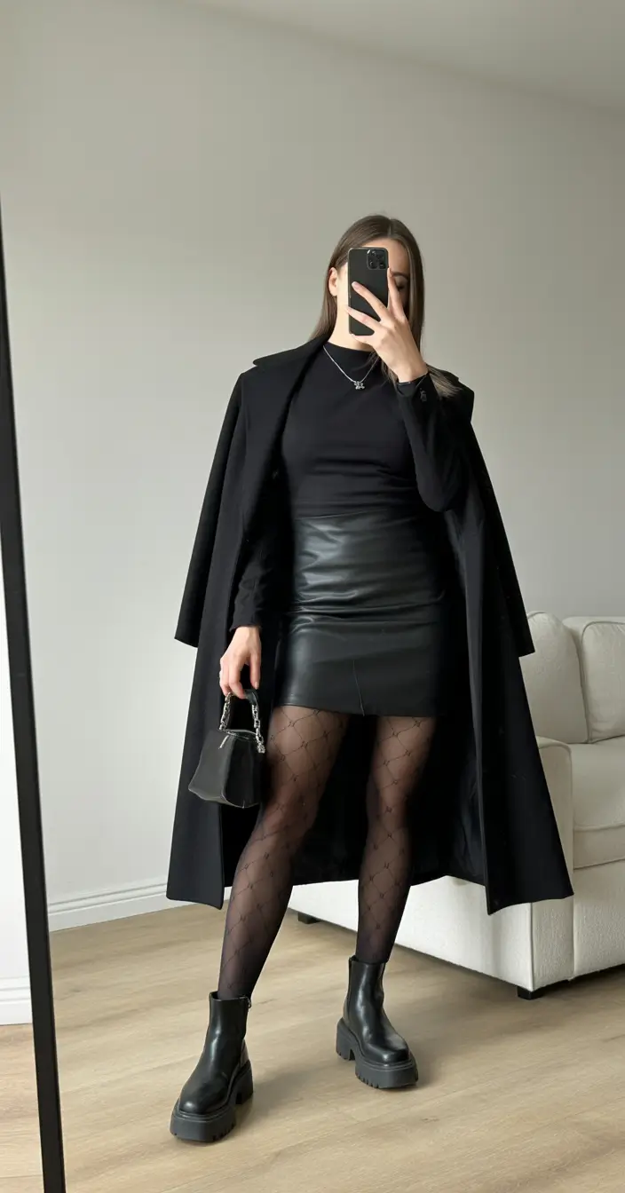 Office Outfit Ideas for Winter 2025-2026 Edgy All-Black Leather Touch