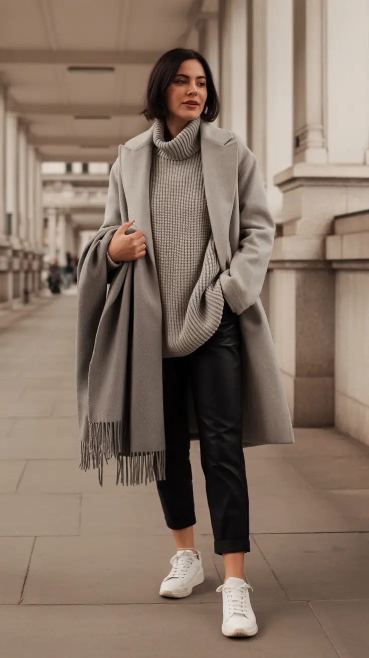 Office Outfit Ideas for Winter 2025-2026 Relaxed Knit Layers with a Sporty Finish