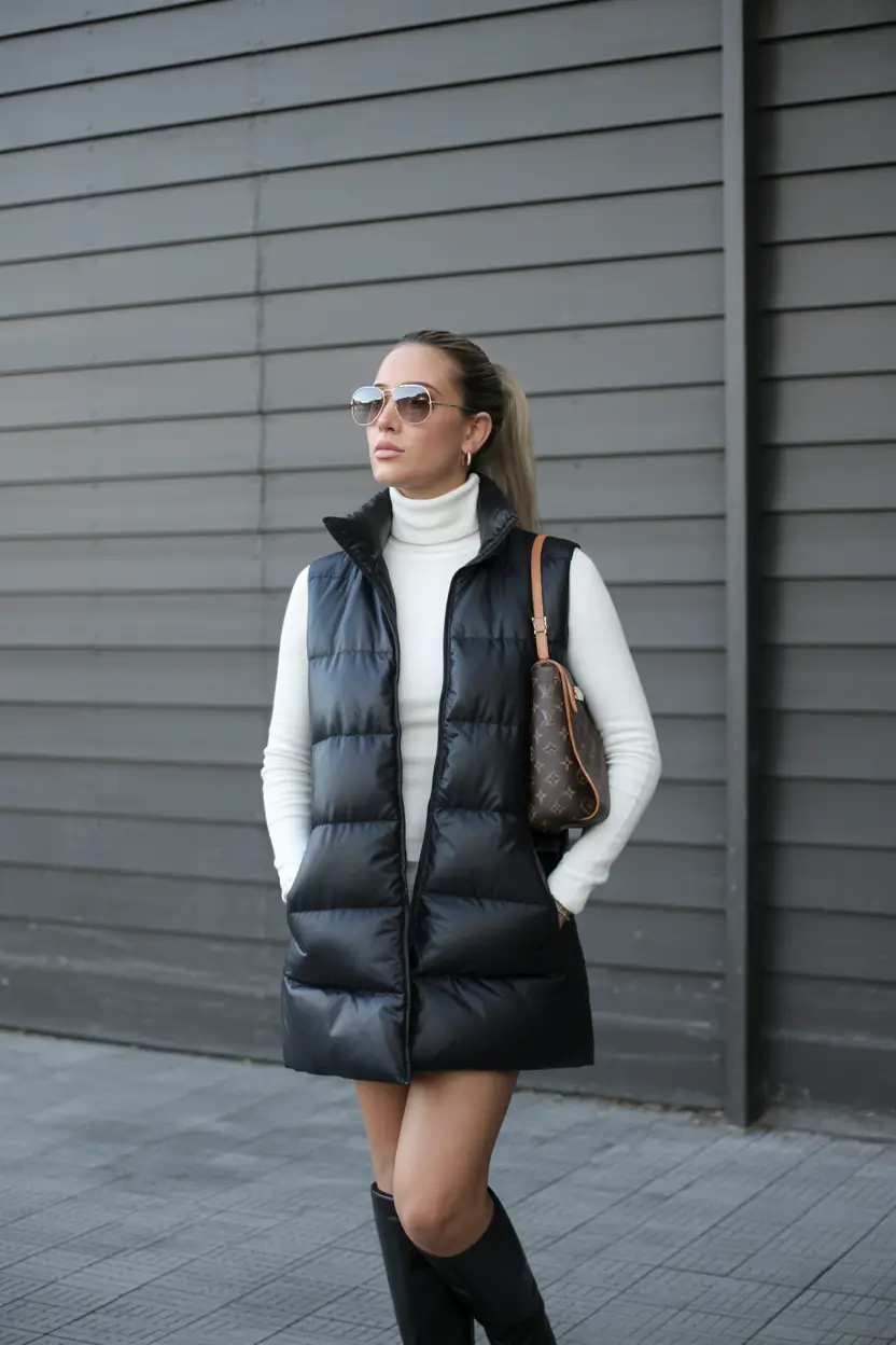 winter-outfits-aesthetic-classy-Puffer-Chic-with-Sleek-Minimalism