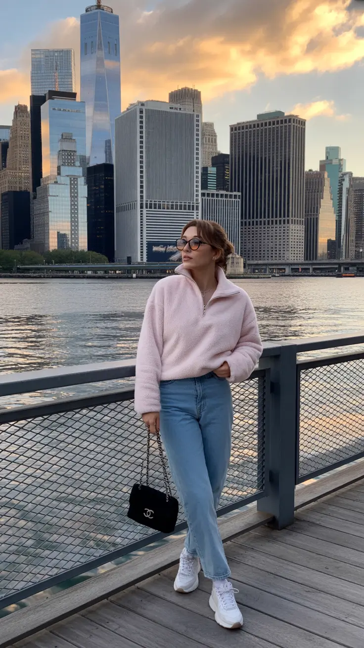 winter outfits 2025 women Soft Pink Skyline Moment