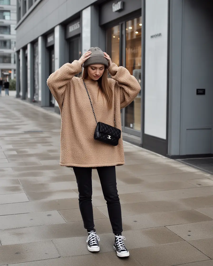winter outfits 2025 women Oversized Teddy Neutral
