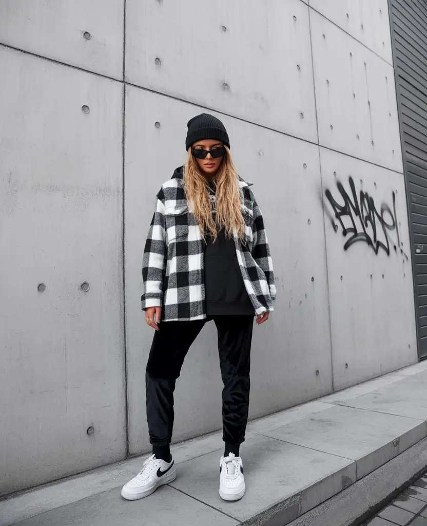 winter outfits 2025 women Monochrome Check Coolness
