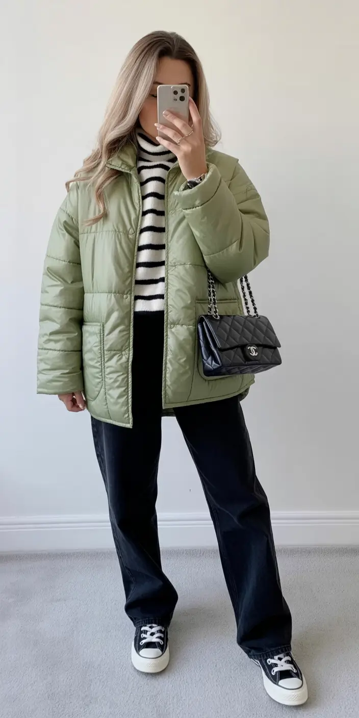 winter outfits 2025 women Fresh Green Puffer Twist
