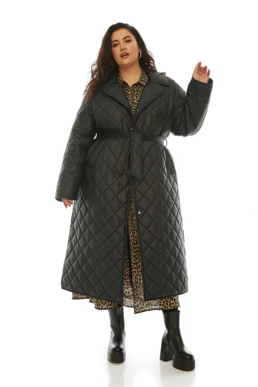 plus size winter outfits cold weather Quilted Coat With Animal Print Energy