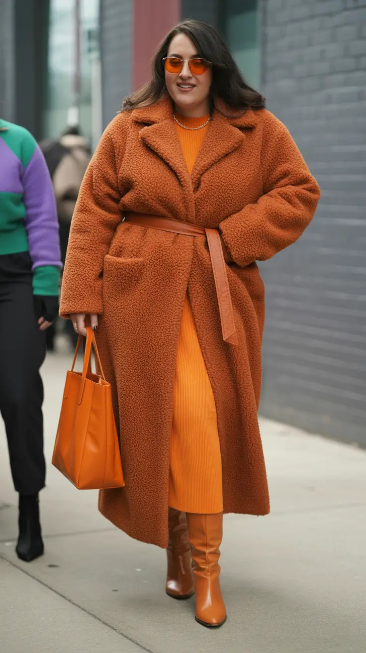 plus size winter outfits cold weather Monochrome Pumpkin Spice Energy