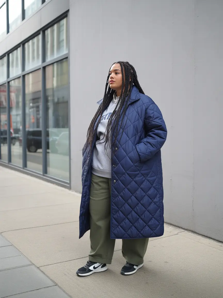 plus size winter outfits cold weather Sporty Quilted Comfort