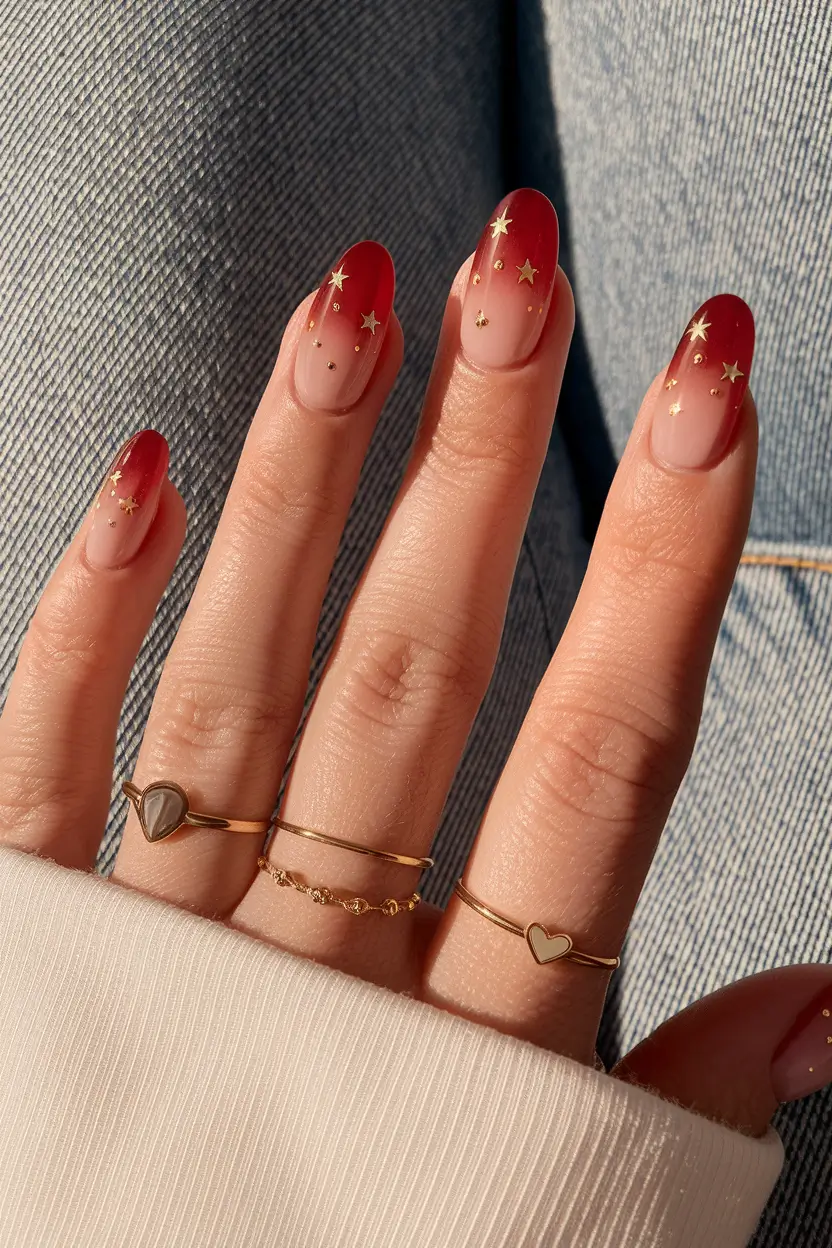 red fall nails 2025 Starry Night Ombre