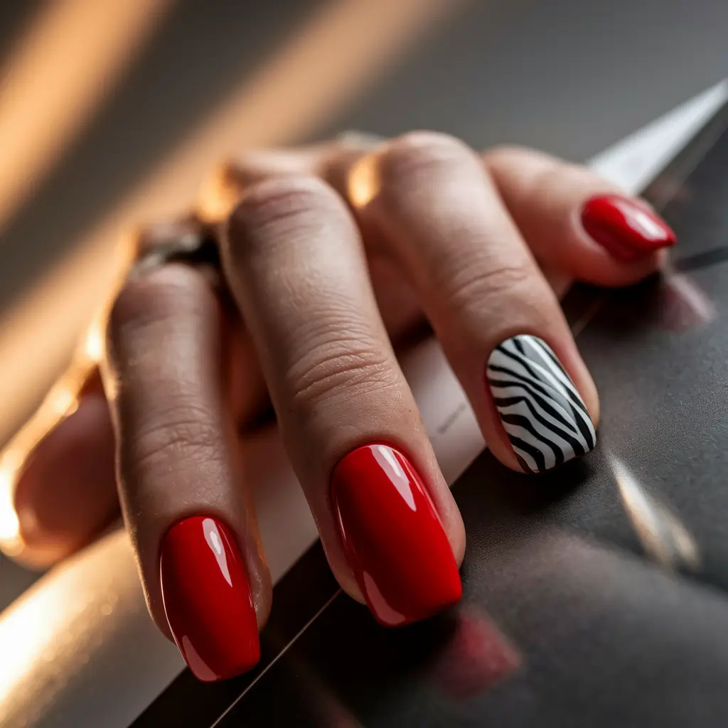 red fall nails 2025 Classic Red With a Wild Side