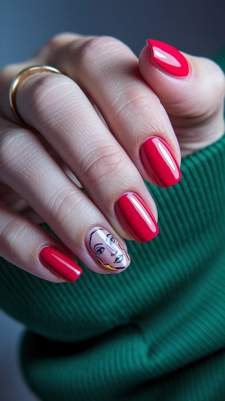 red fall nails 2025 Artistic Face Detail