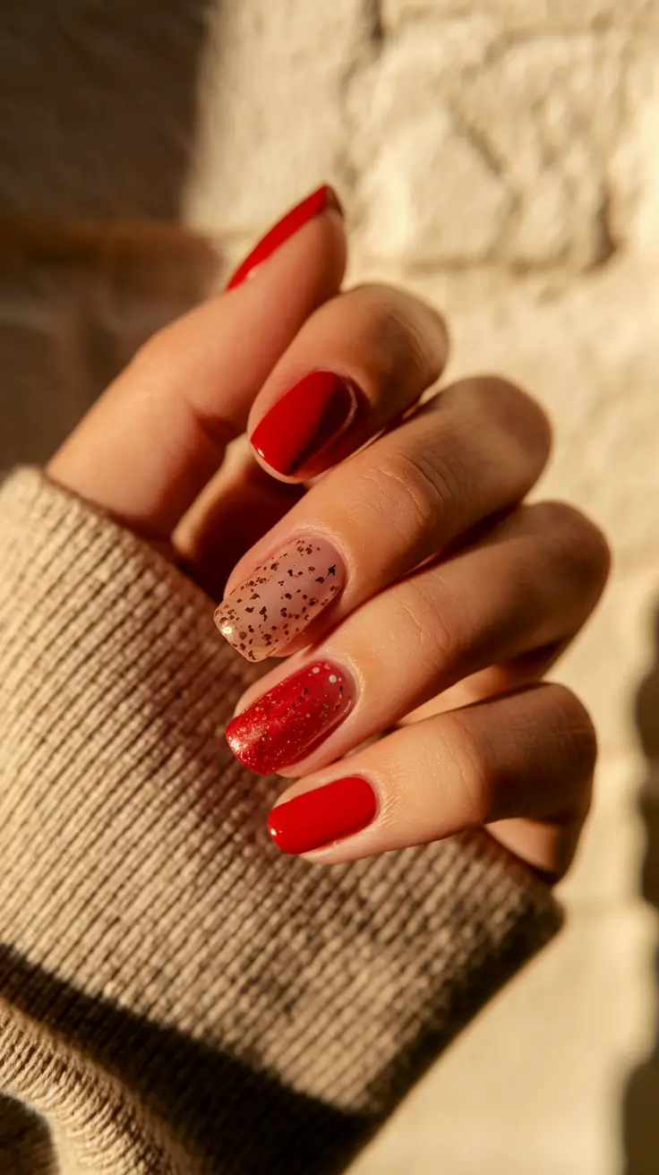 red fall nails 2025 Short and Playful With Glitter