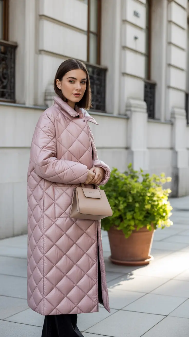 Stylish Winter Outfit Inspo 2025-2026 Quilted Elegance in Blush Pink