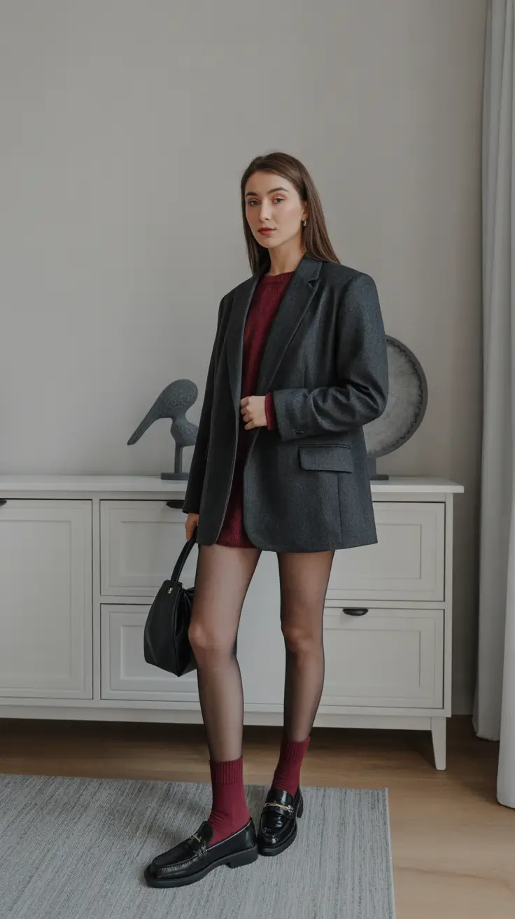 Stylish Winter Outfit Inspo 2025-2026 Tailored Layers with a Pop of Burgundy