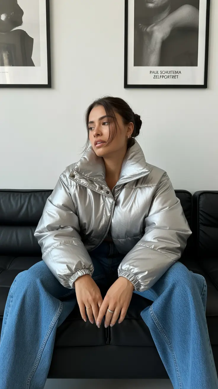 Stylish Winter Outfit Inspo 2025-2026 Futuristic Silver and Denim