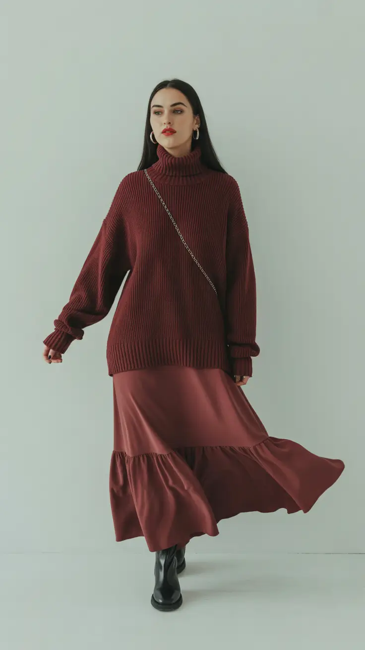 Stylish Winter Outfit Inspo 2025-2026 Monochrome Depth in Burgundy