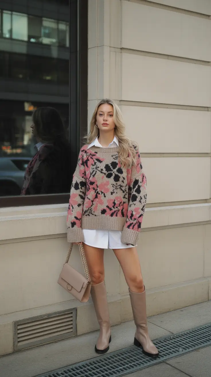 Trendy Birthday Outfit Winter 2025 2026 Floral Knit with Shirtdress Base