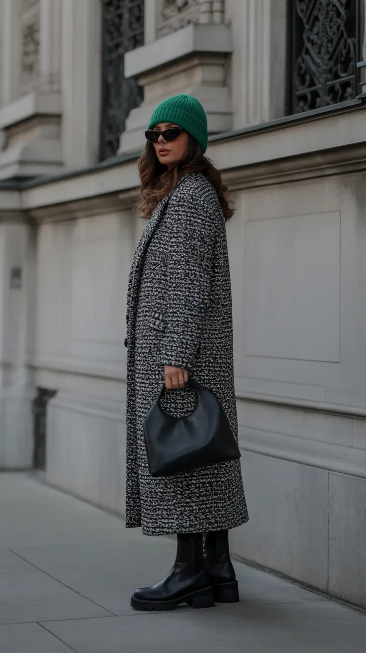 Trendy Birthday Outfit Winter 2025 2026 City Coat with Beanie and Boots