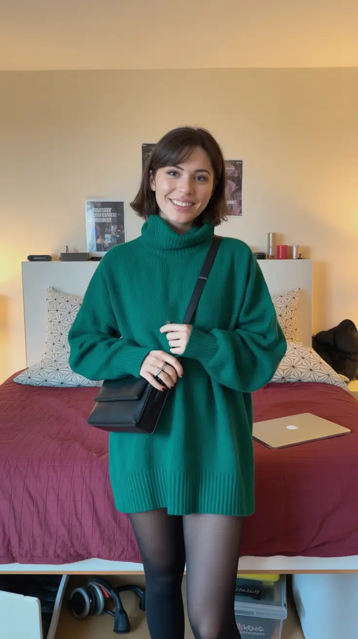 Trendy Birthday Outfit Winter 2025 2026 Oversized Green Sweater Dress
