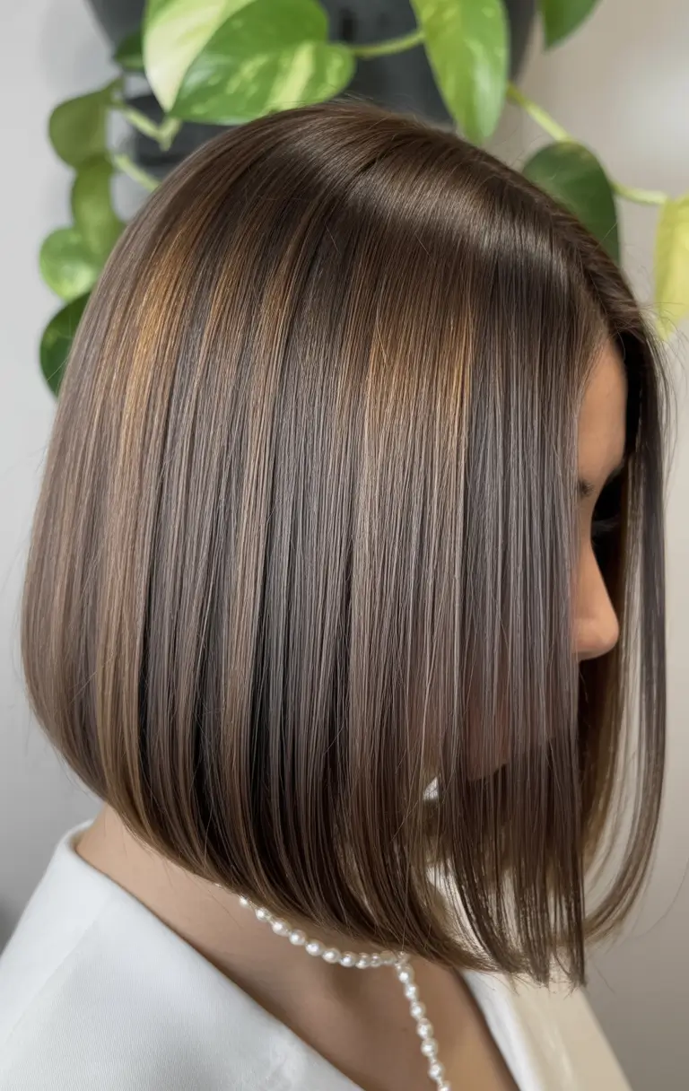 brown hair colors winter Polished Bob with Subtle Highlights