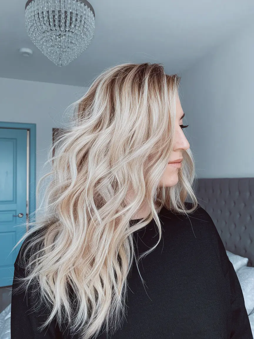 fall and winter hair color ideas 2025 Champagne Blonde Waves