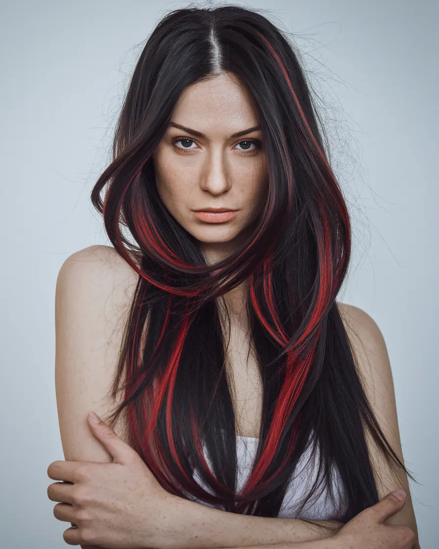 fall and winter hair color ideas red Electric Crimson Streaks