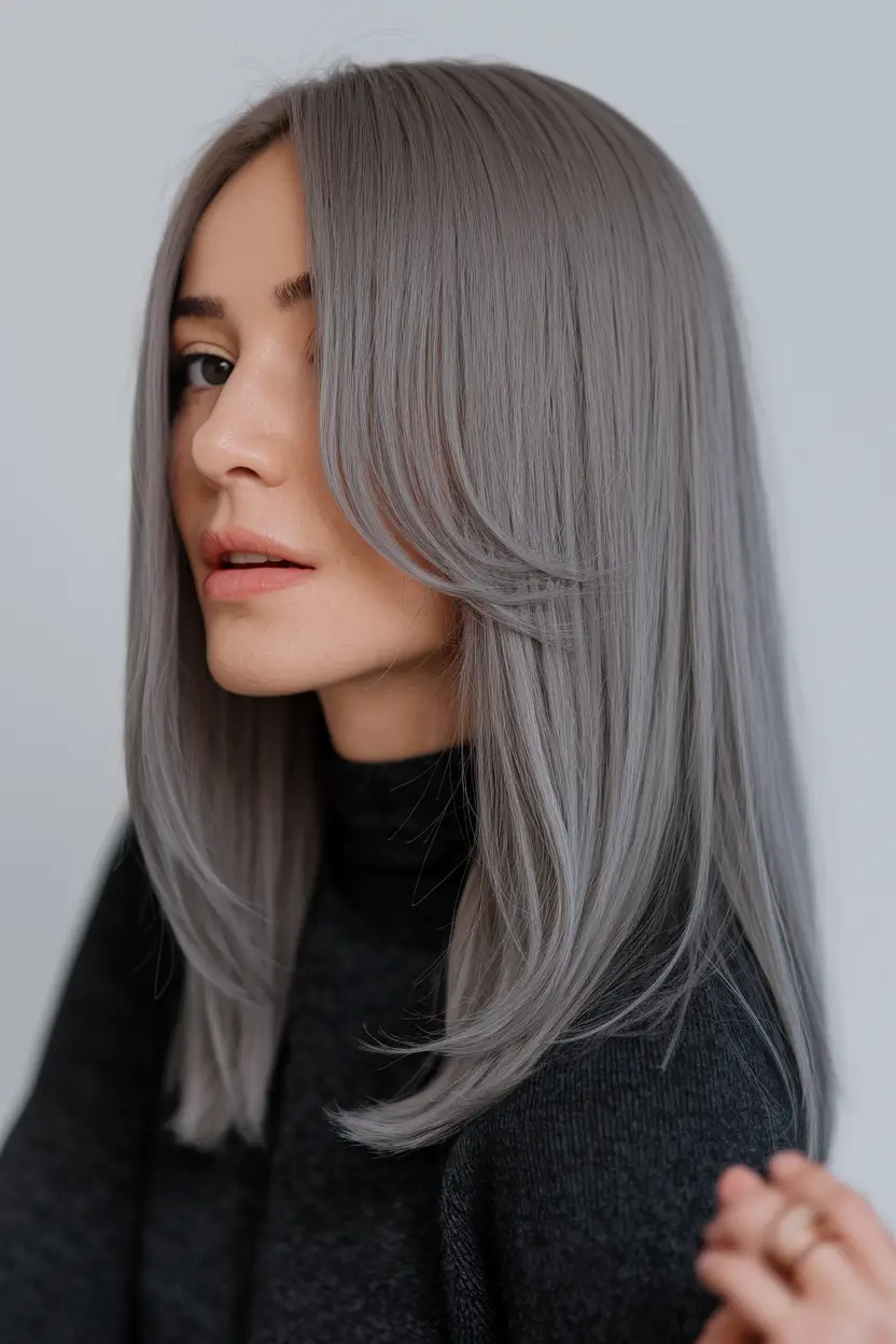 fall winter haircuts 2025 Sleek Ash Gray Lob