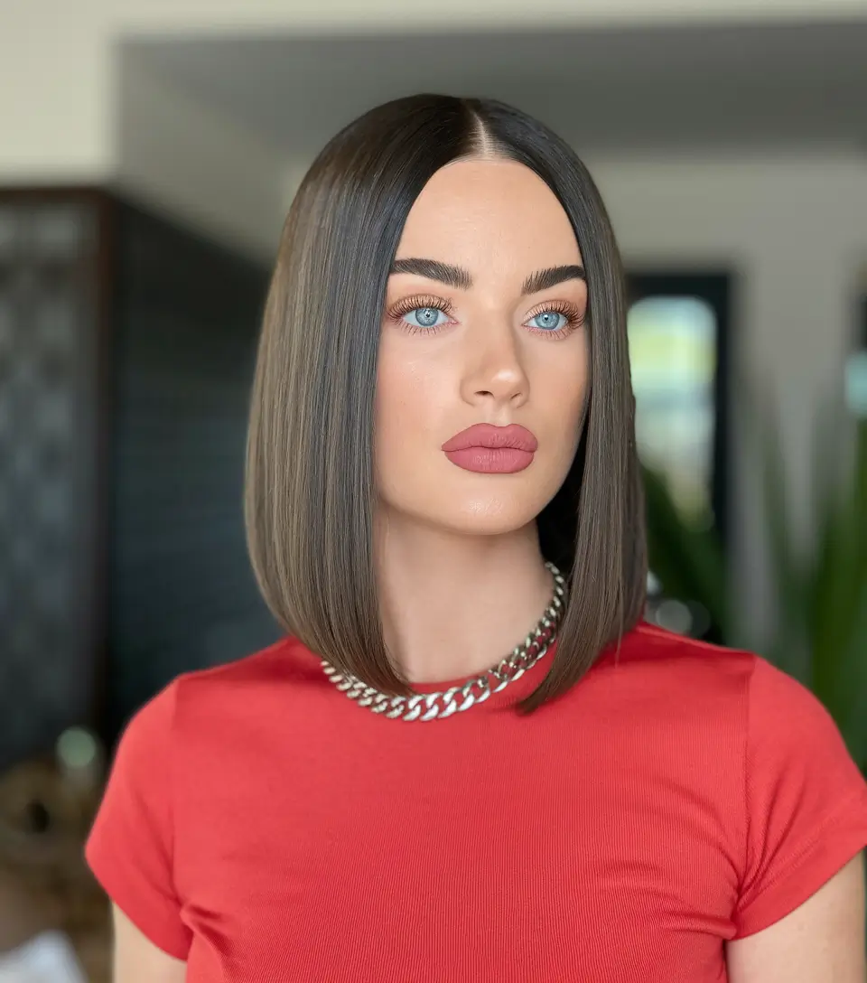 fall winter haircuts 2025 Polished Angled Bob
