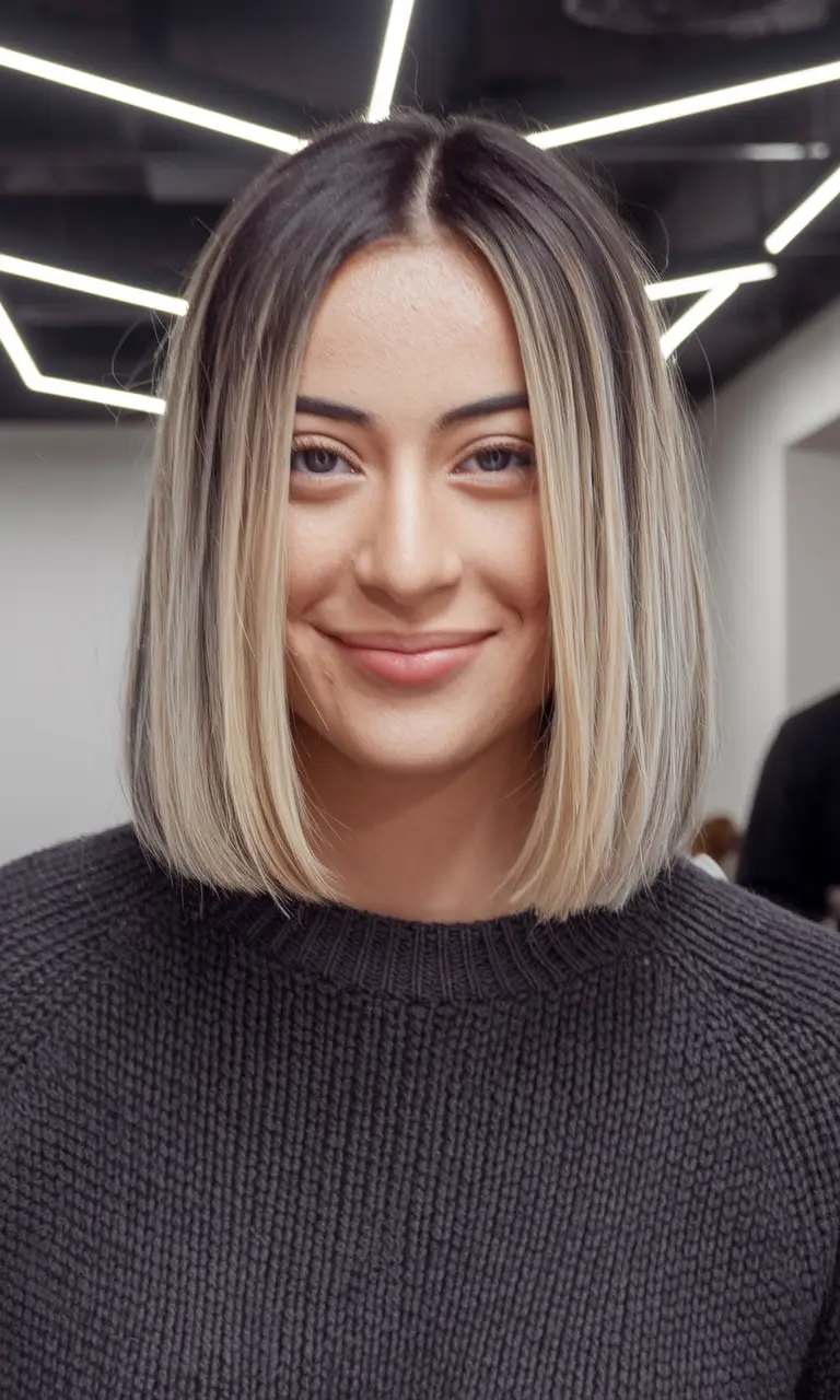 fall winter haircuts 2025 Chic Blunt Bob With Highlights