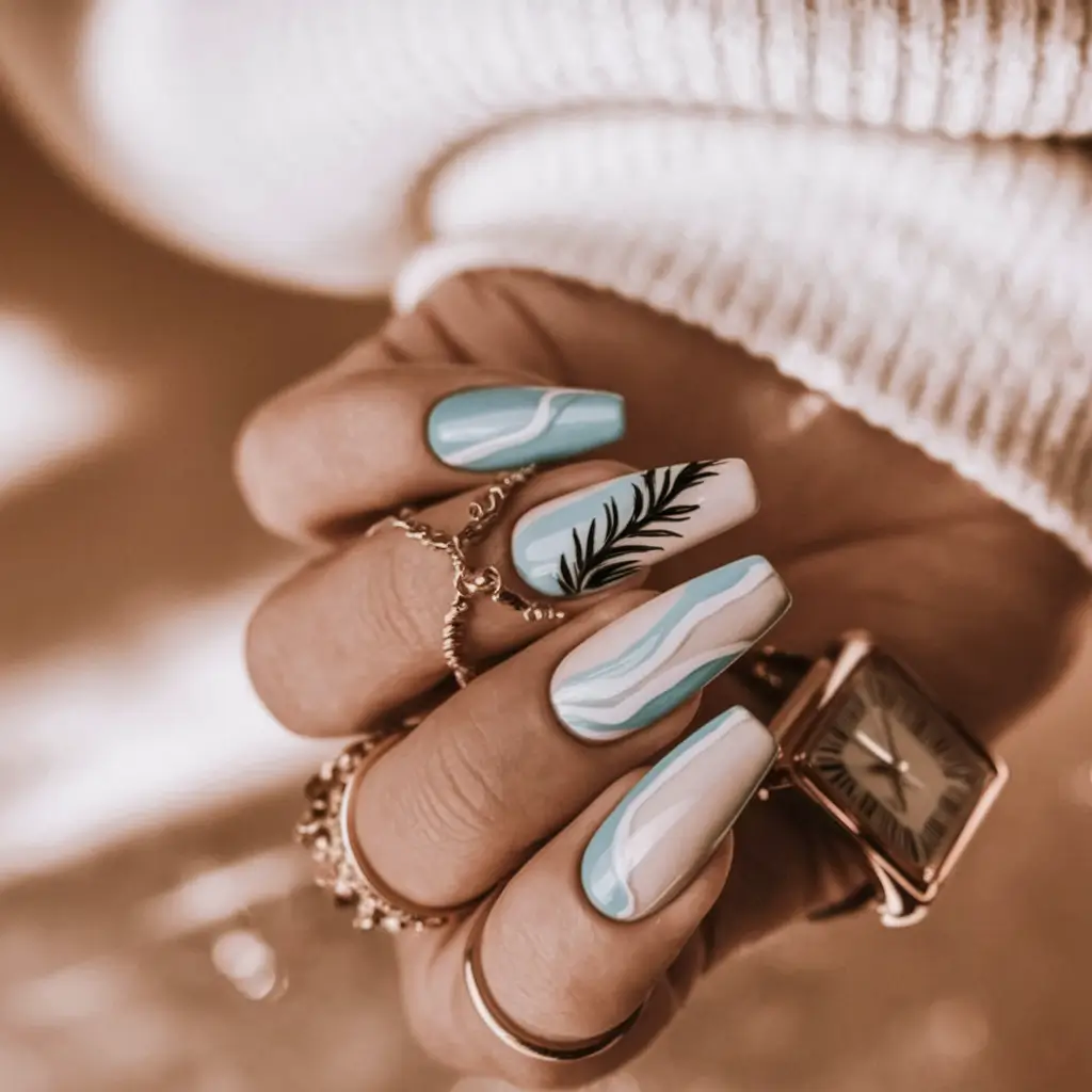 fall winter nails 2025/2026 Ice Blue Winter Waves