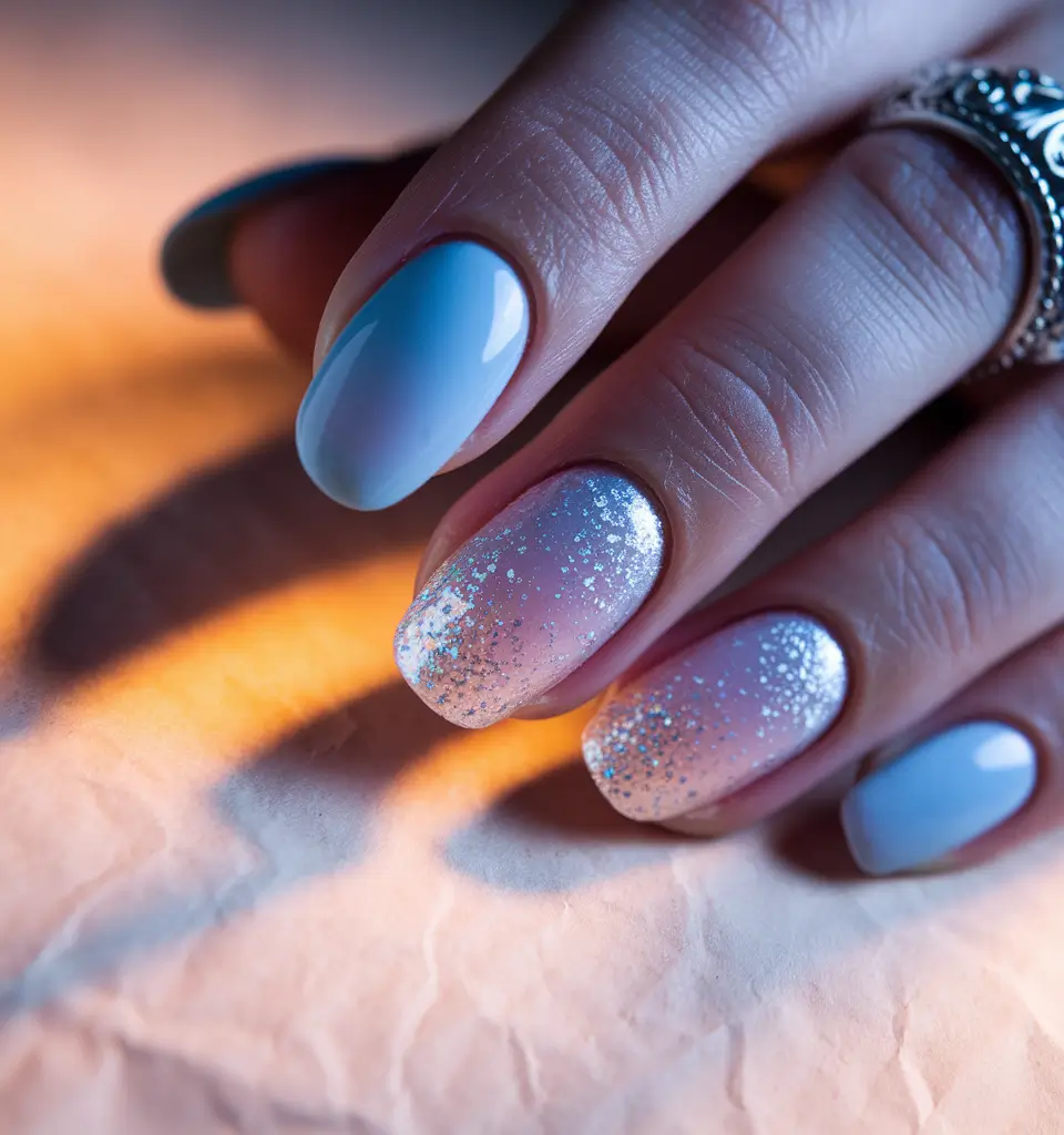 fall winter nails 2025/2026 Glitter Fade Frost