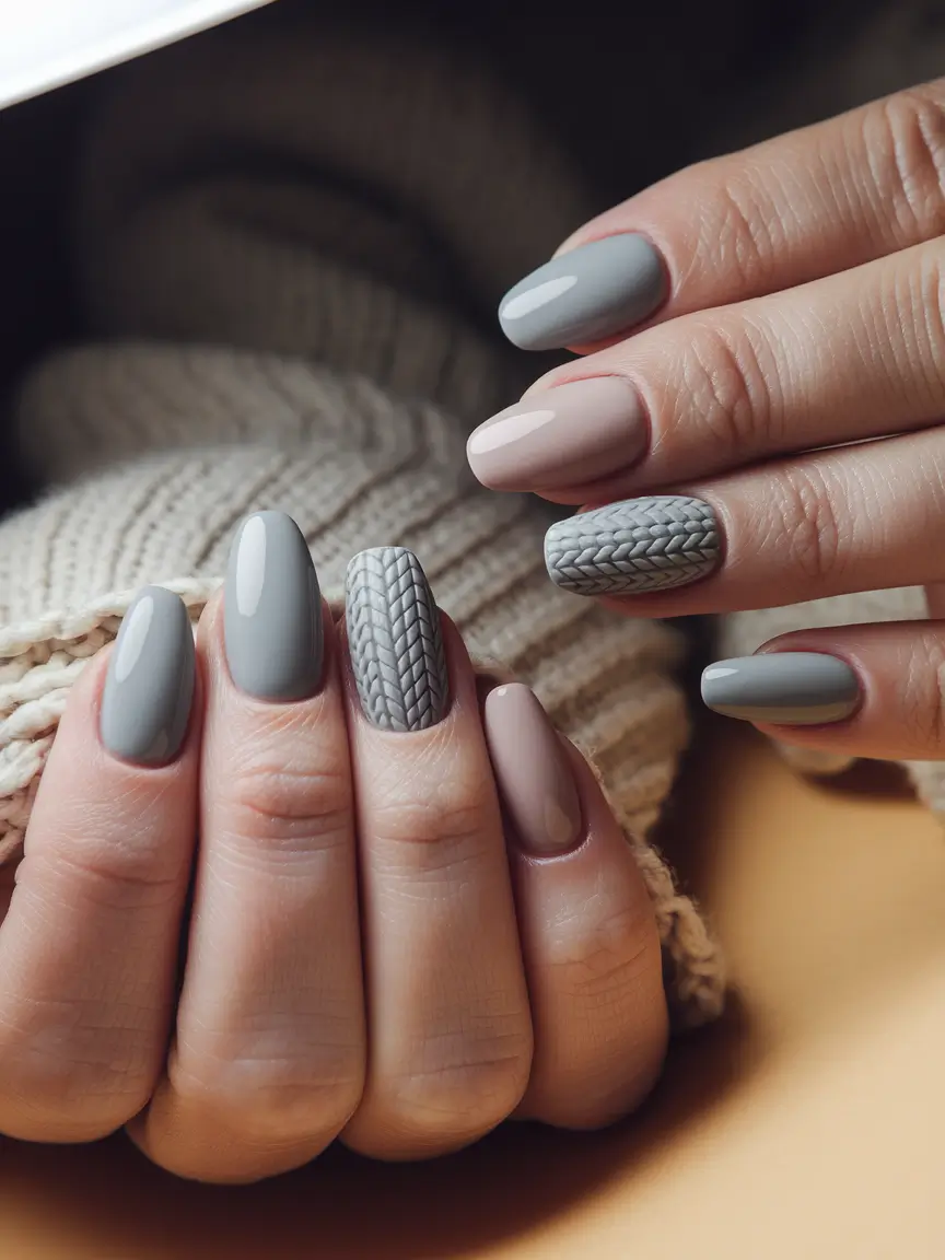fall winter nails 2025/2026 Cozy Knit Neutrals