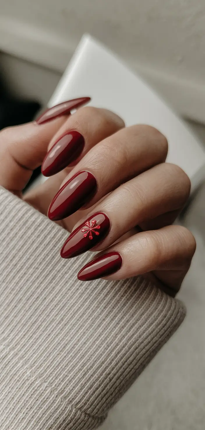 fall winter nails 2025/2026 Classic Red with Subtle Winter Spark
