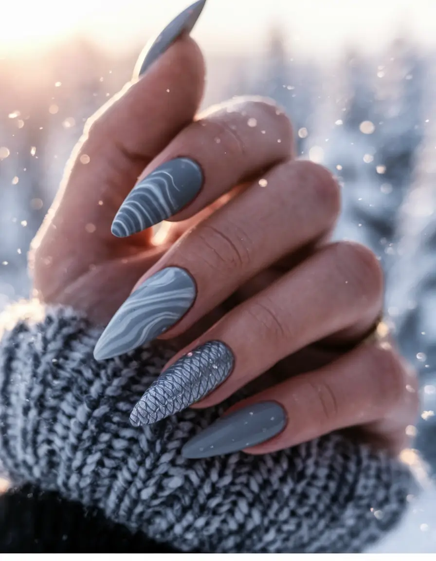fall winter nails 2025/2026 Cozy Knit Texture in Grey