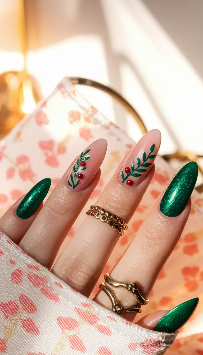 fall winter nails 2025/2026 Evergreen Holiday Charm