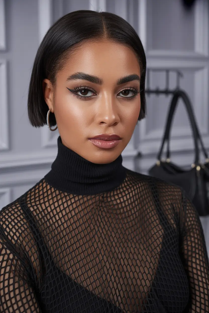 winter hair colors for black women Sleek Espresso Bob
