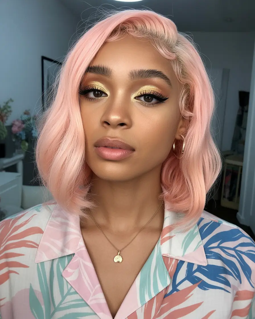 winter hair colors for black women Pastel Pink Waves