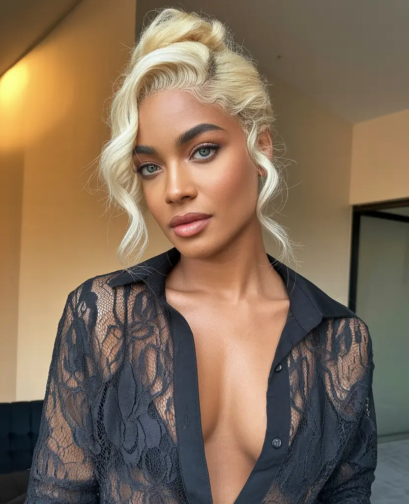 fall/winter hair colors for black women Hollywood Blonde Updo