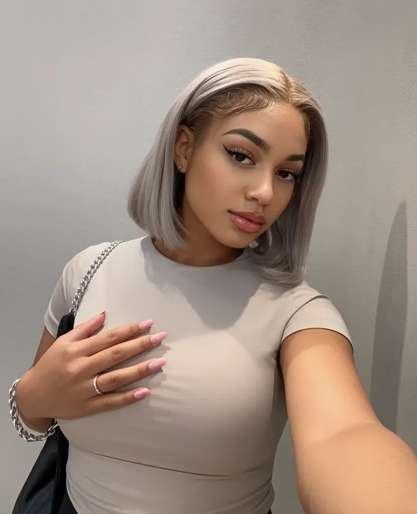 winter colors to dye your hair black women Silver Frost Bob