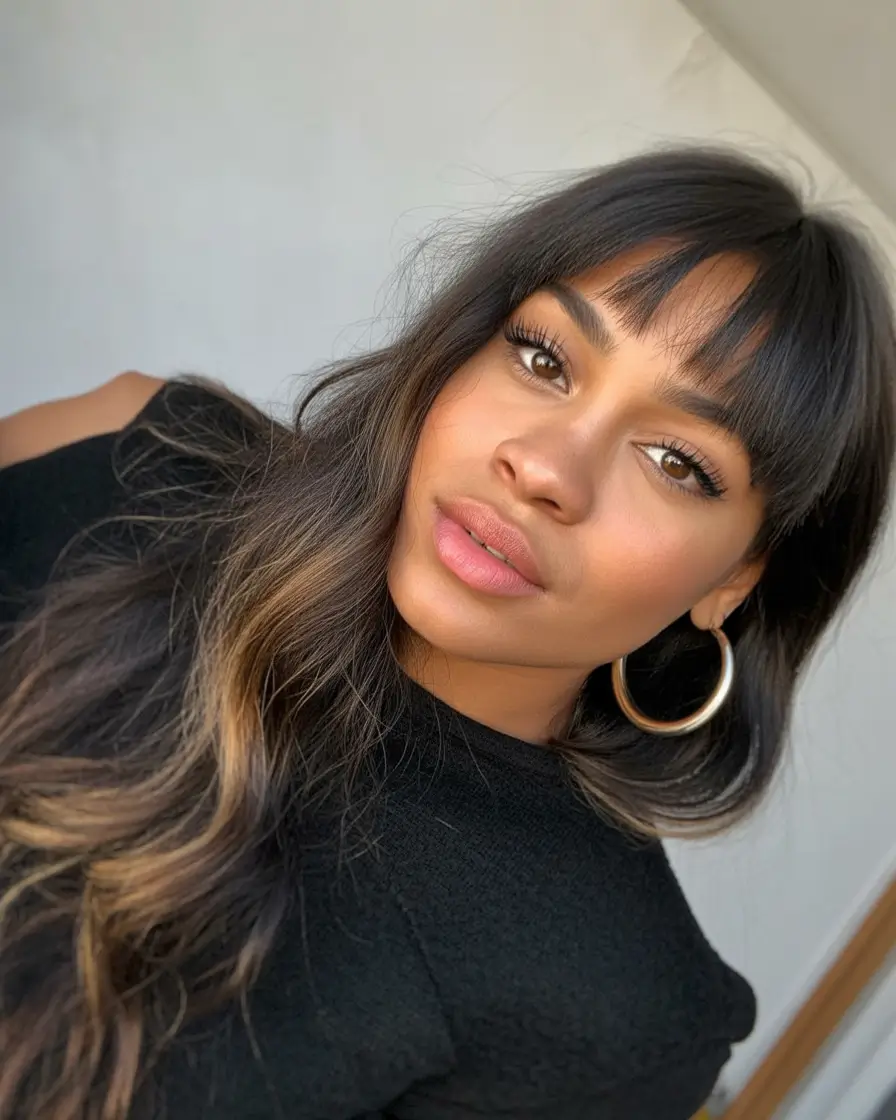winter hair colors for black women natural Soft Layers with Bangs