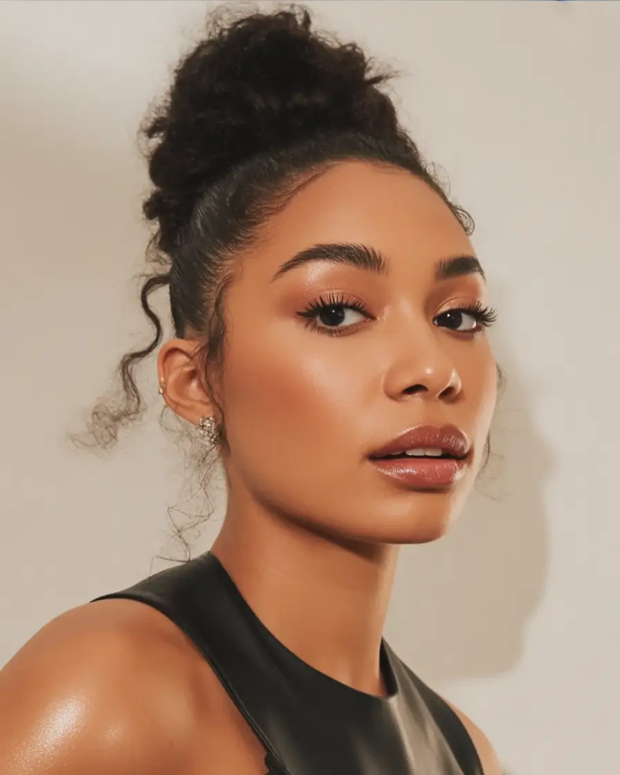 winter hair colors for black women natural Textured High Bun