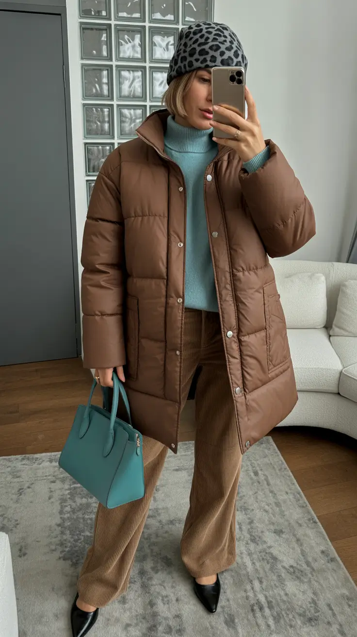 puffer jacket outfits Earthy Brown Balance