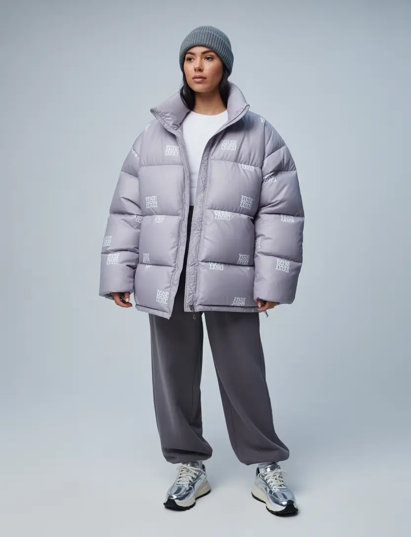 puffer jacket outfit aesthetic Monochrome Gray Statement